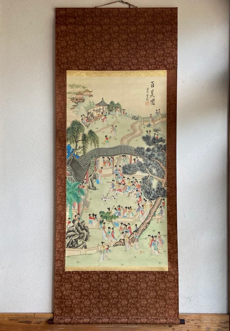 古い中国美人画掛け軸