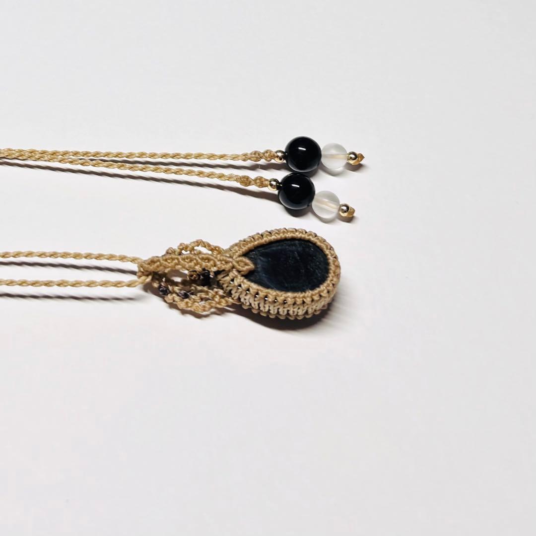 #2053 ♡ゴールドオブシディアン&モリオン&水晶天然石♡マクラメネックレス