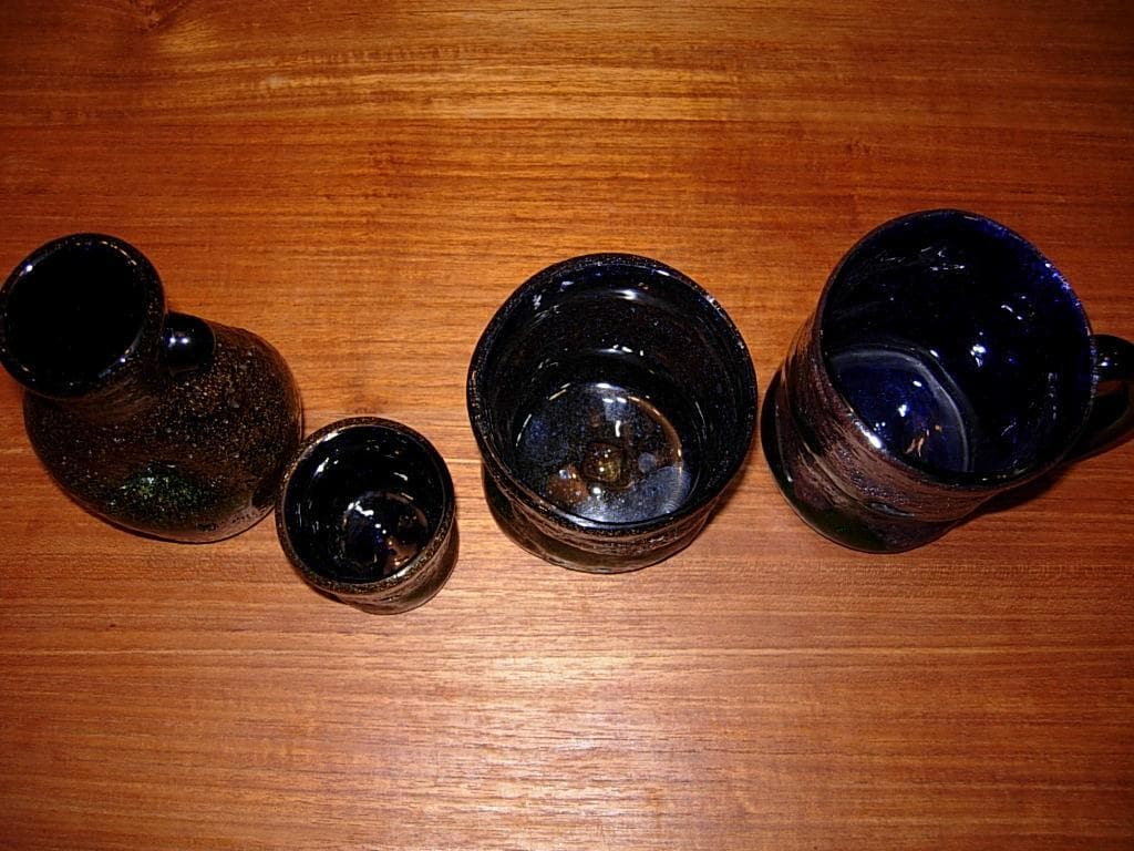 現代の名工 稲嶺 盛吉 紅珊瑚 酒器 4点 琉球 泡 ガラス 宙吹ガラス工房 虹