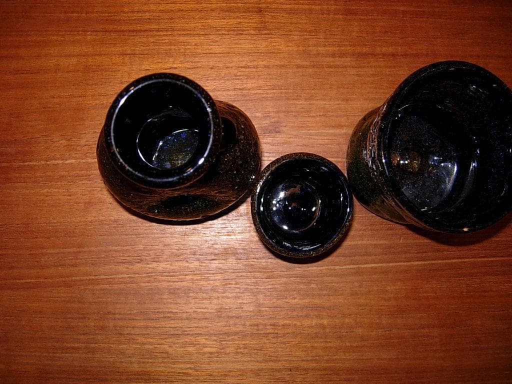 現代の名工 稲嶺 盛吉 紅珊瑚 酒器 4点 琉球 泡 ガラス 宙吹ガラス工房 虹