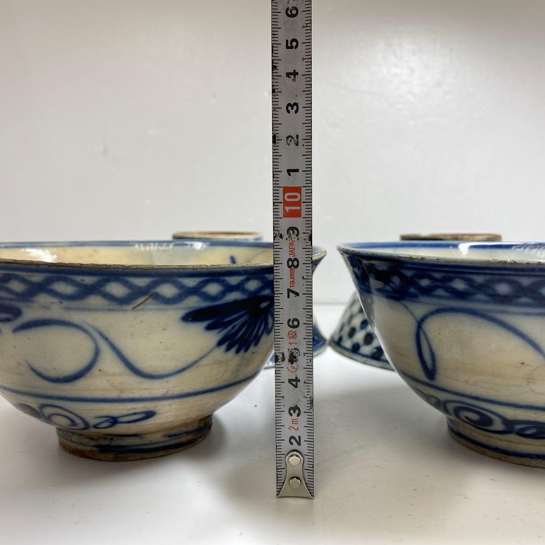 中国清朝時代　青花鉢4客　口径約17㎝東Y7-0403⑥タエチ