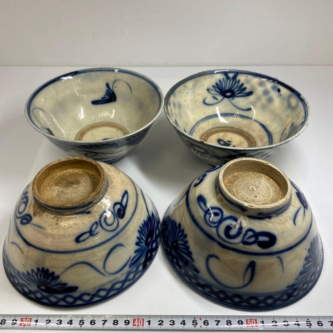 中国清朝時代　青花鉢4客　口径約17㎝東Y7-0403⑥タエチ
