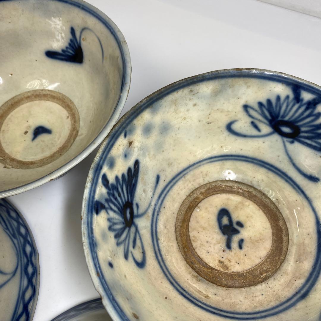 中国清朝時代　青花鉢4客　口径約17㎝東Y7-0403⑥タエチ