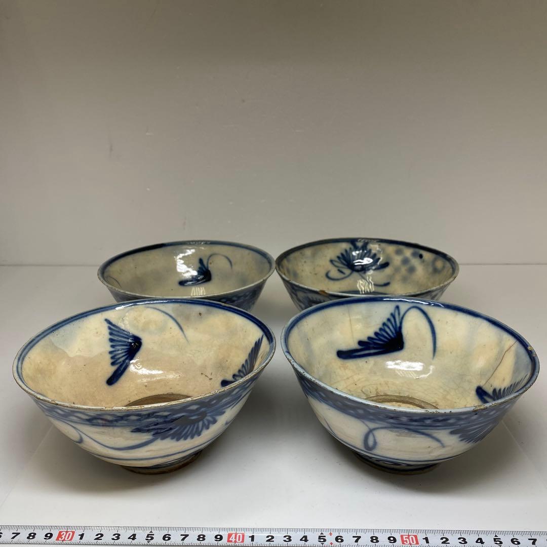 中国清朝時代　青花鉢4客　口径約17㎝東Y7-0403⑥タエチ