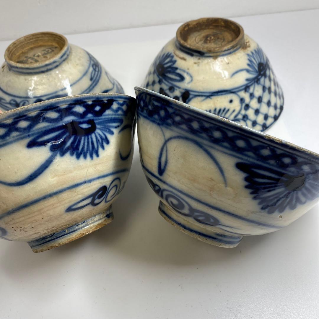 中国清朝時代　青花鉢4客　口径約17㎝東Y7-0403⑥タエチ