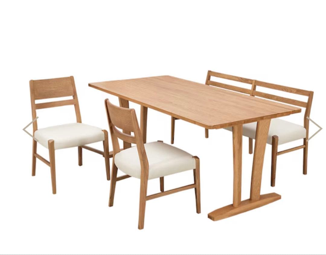 ダイニングテーブル　天然木製　２脚　オーク