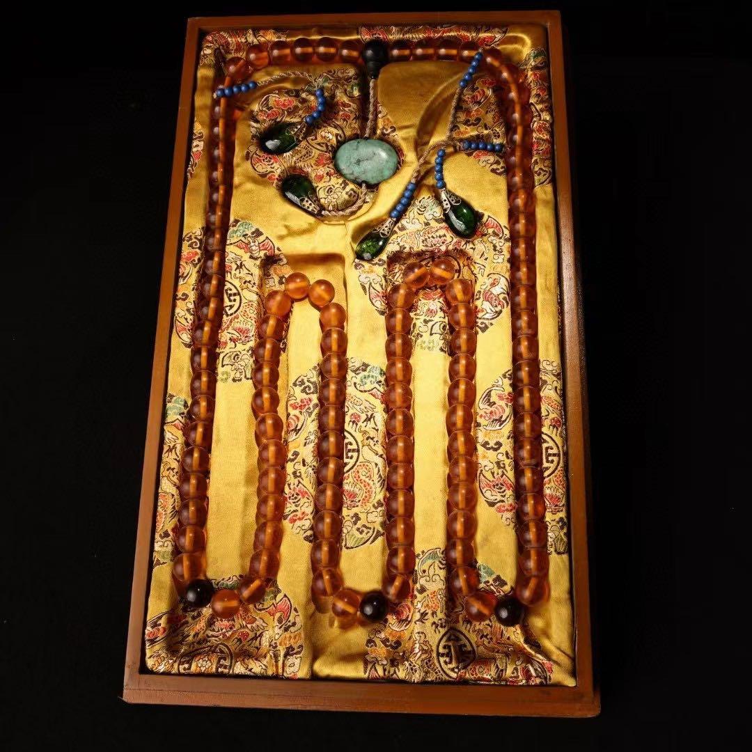 珍品、旧蔵、琥珀朝珠一本