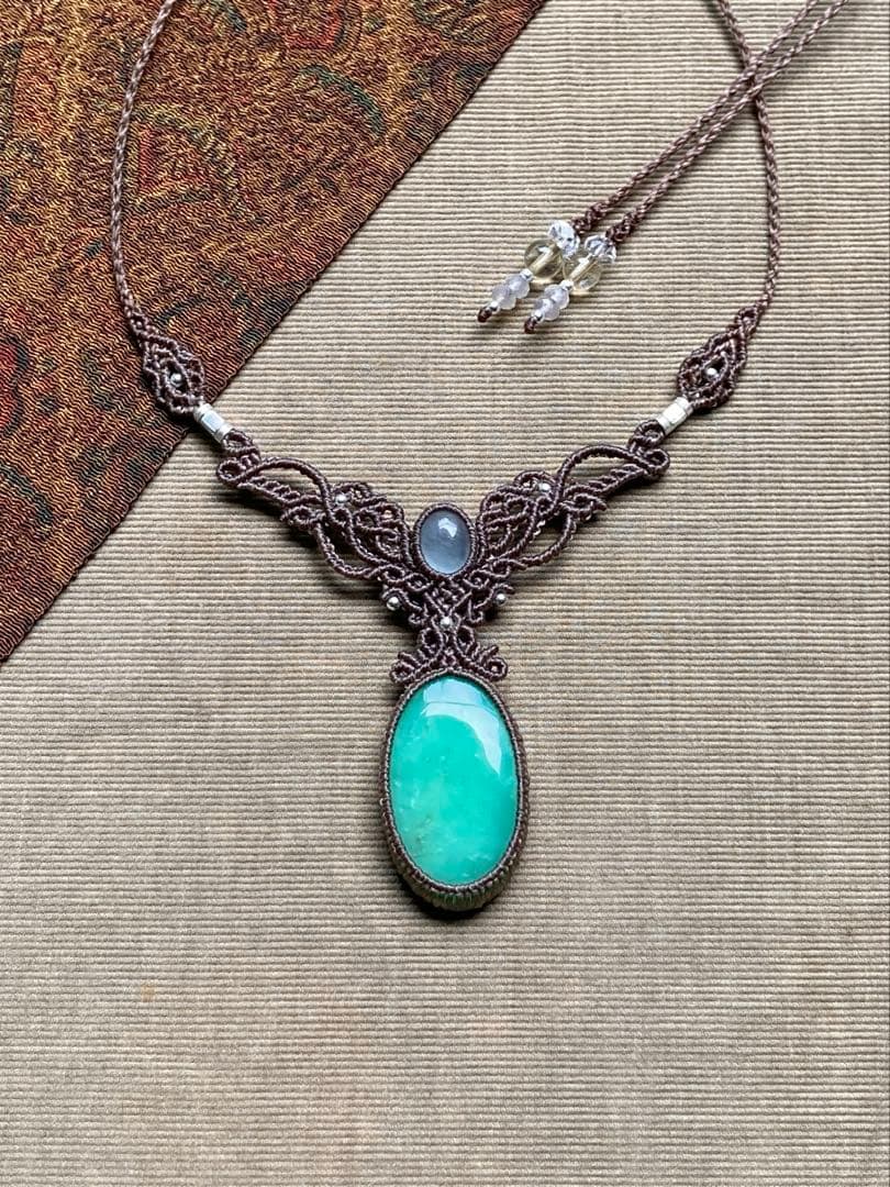 クリソプレーズ　アクアマリン　マクラメネックレス