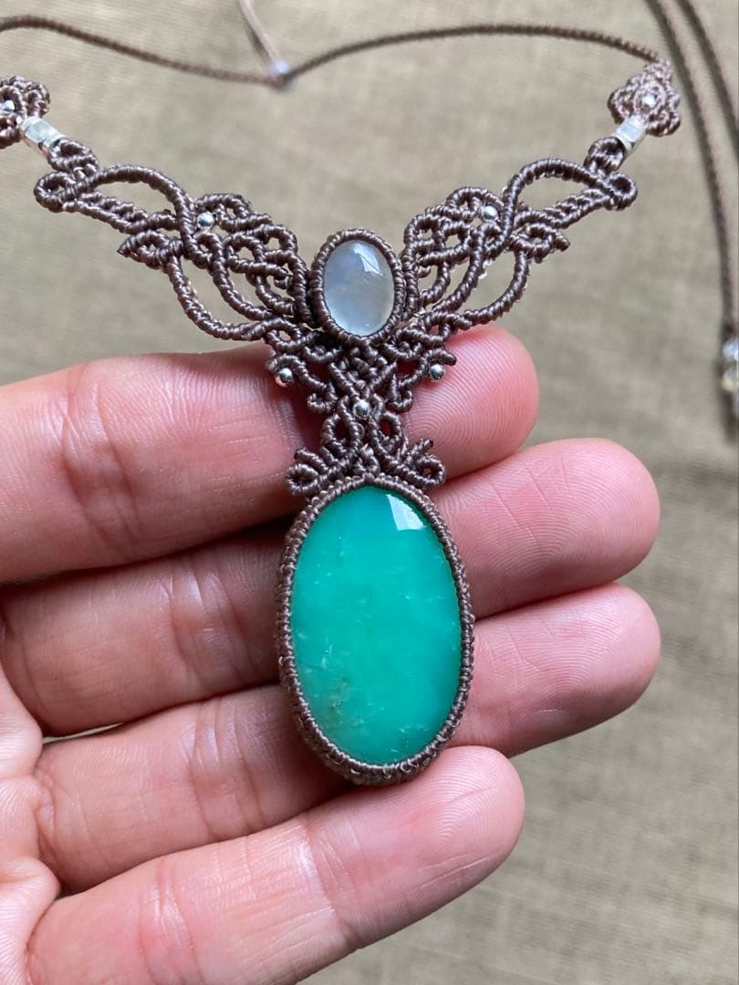 クリソプレーズ　アクアマリン　マクラメネックレス