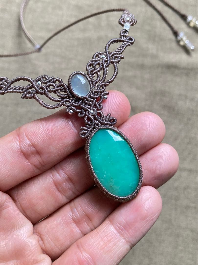 クリソプレーズ　アクアマリン　マクラメネックレス