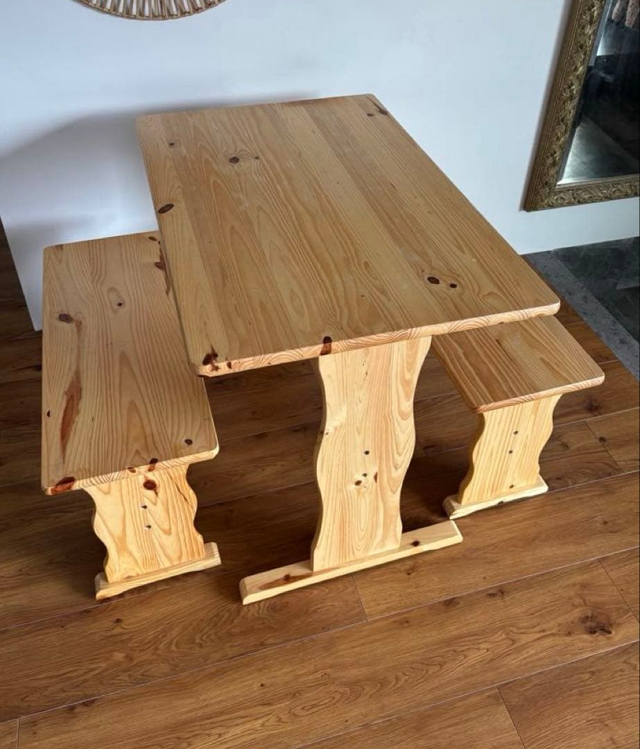 パイン材　ダイニングセット 家具 3点セット テーブル ベンチ