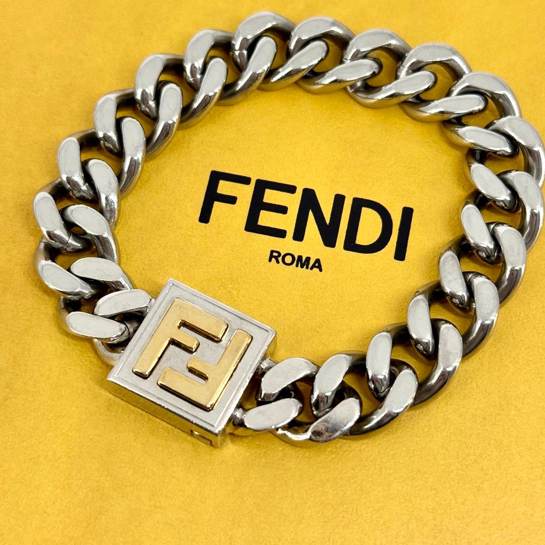 美品 FENDI FF ロゴ ブレスレット 喜平 シルバー ゴールド Sサイズ