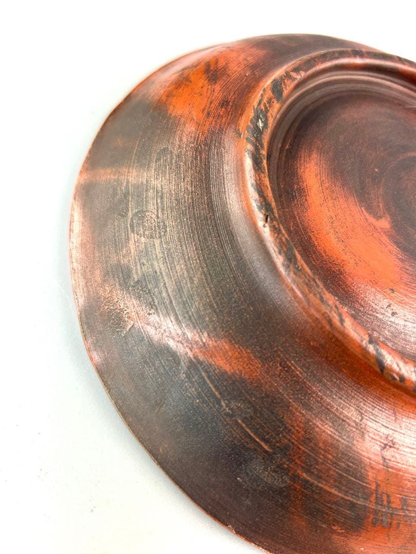 色備前草花画皿　極楽園御庭焼　H4×W18.8cm 合箱