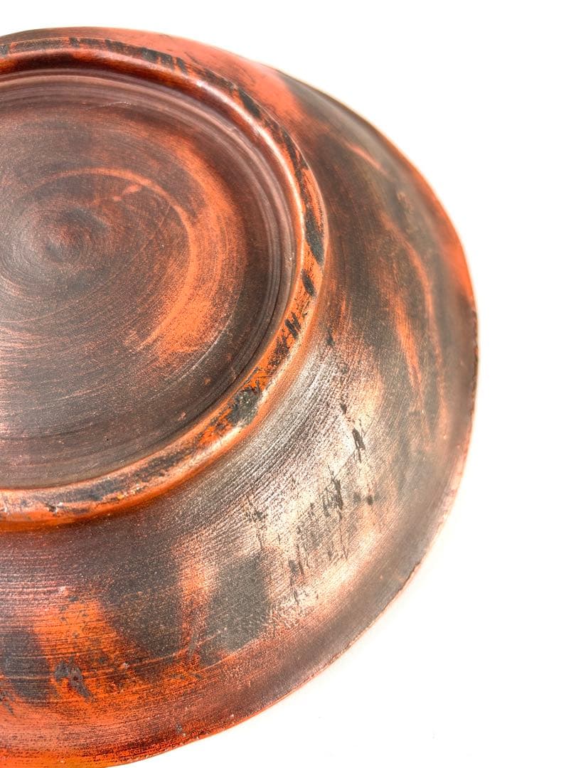 色備前草花画皿　極楽園御庭焼　H4×W18.8cm 合箱