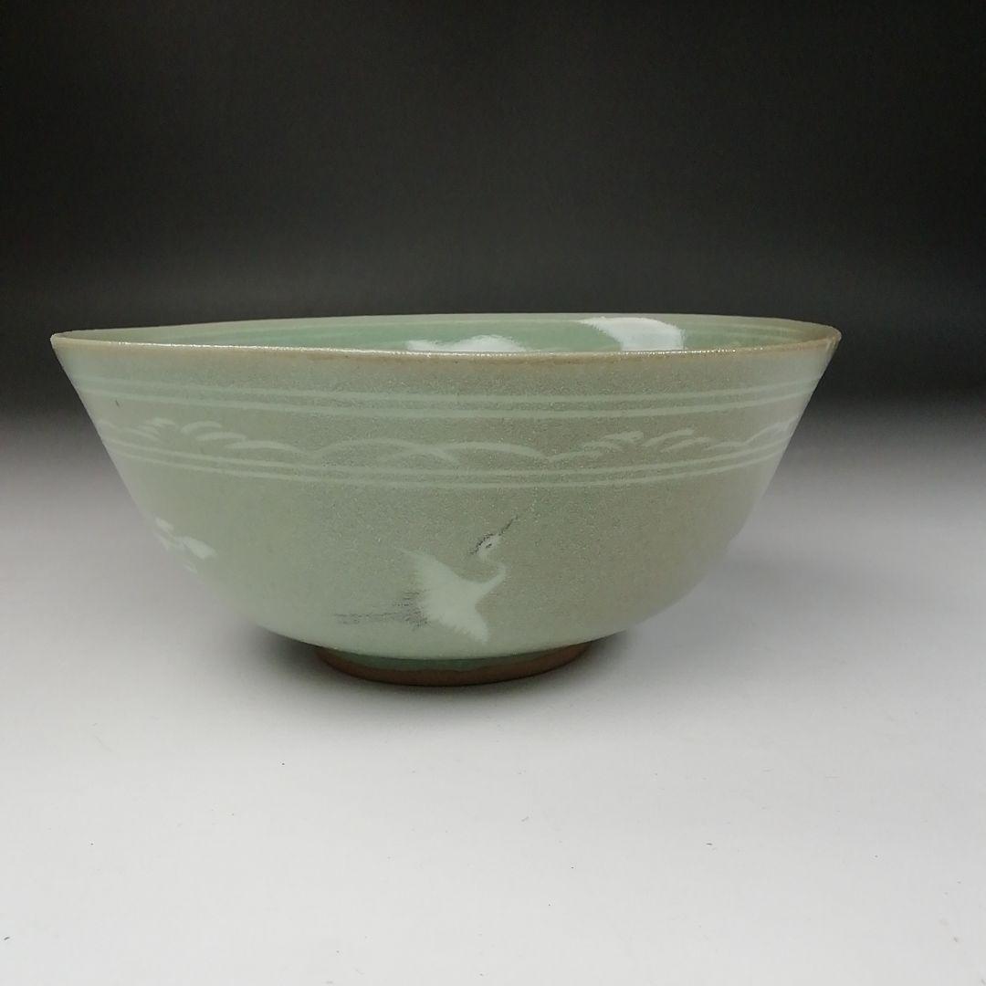 Ｔ１４０　茶碗　『高麗青磁』『石峰　趙懋鎬作』　共箱　抹茶碗　茶道具