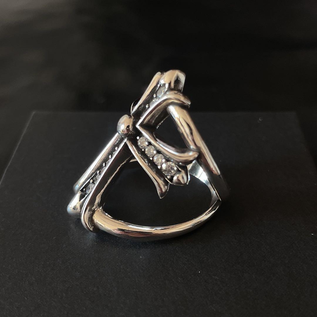 ノーブランド　クロス　インフィニティ　ストーン　指輪　silver９２５　１９号