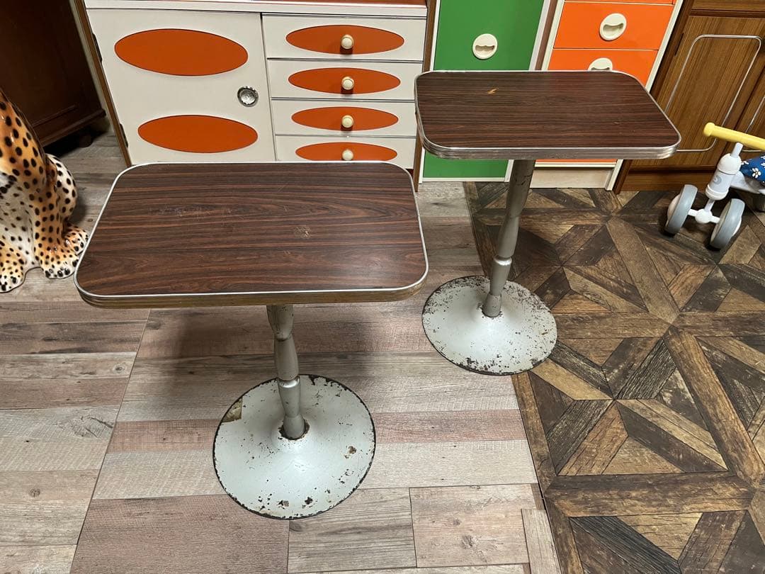 サイドテーブル セット インテリア 昭和レトロ 当時物 アンティーク 鉄脚