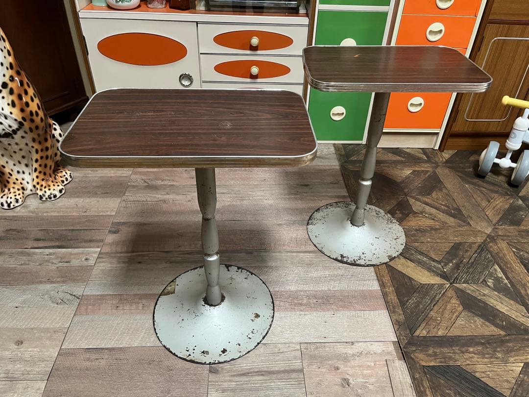 サイドテーブル セット インテリア 昭和レトロ 当時物 アンティーク 鉄脚