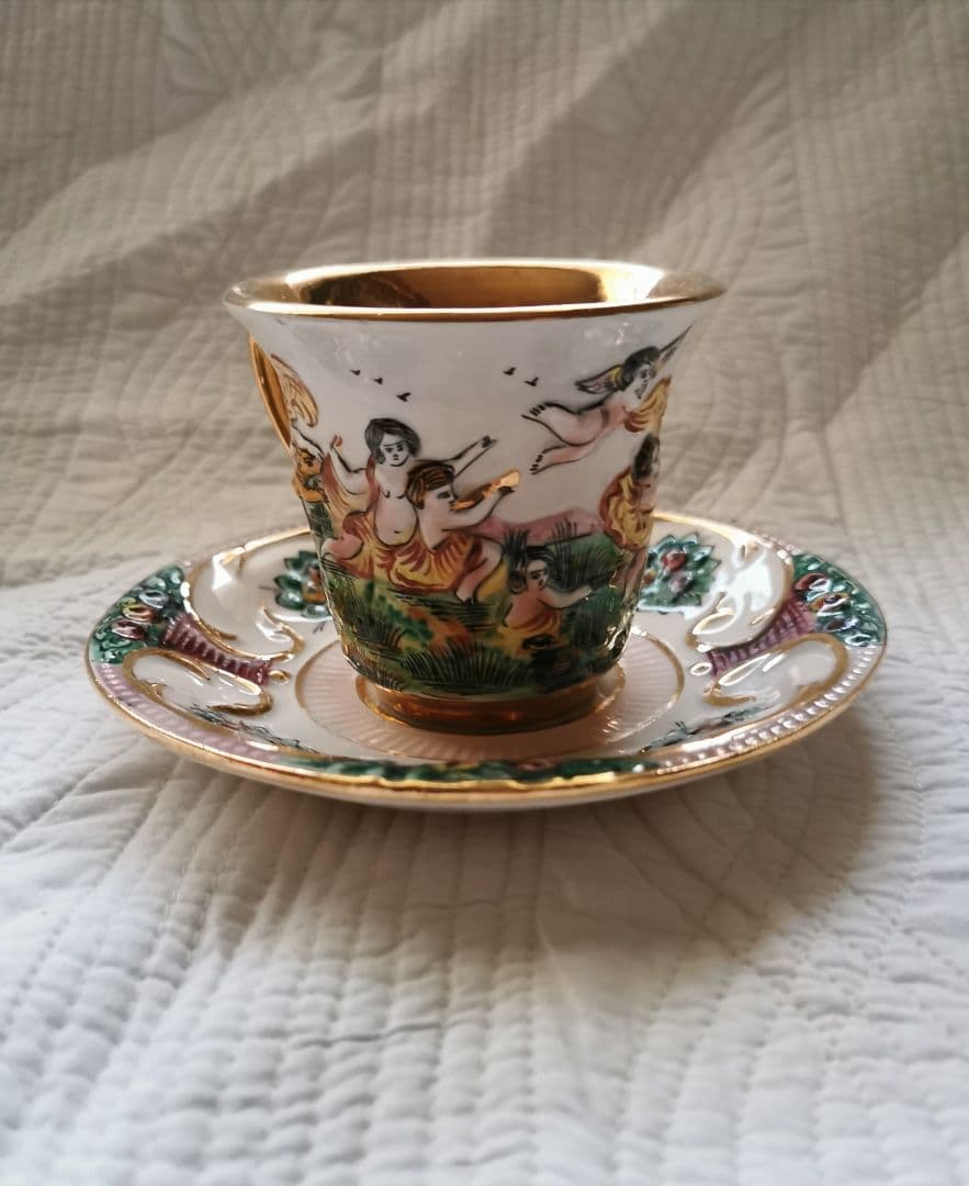 アンティーク カポディモンティ 天使＆子供ティーカップ１客②ハンドペイント手描