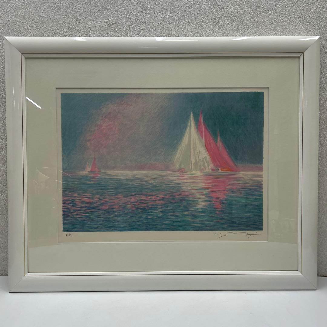 5643【作家保管品】E.A. クロード・マヌキアン　水の流れシリーズ【ヨット】