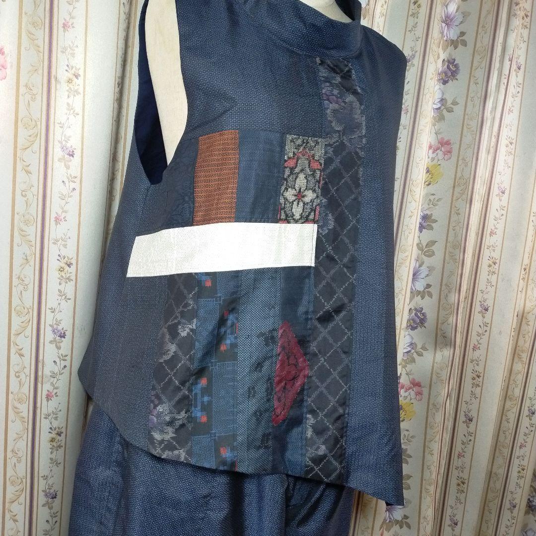 小豆です✿大島紬をつないだセットアップ　総裏仕立て　ハンドメイド♡