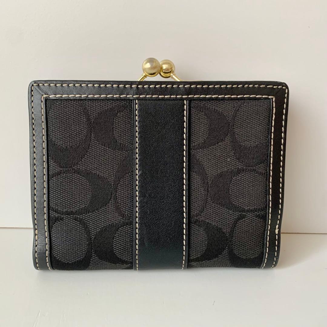 【COACH】コーチ　二つ折り財布　がま口　ブラック　黒　シグネチャー