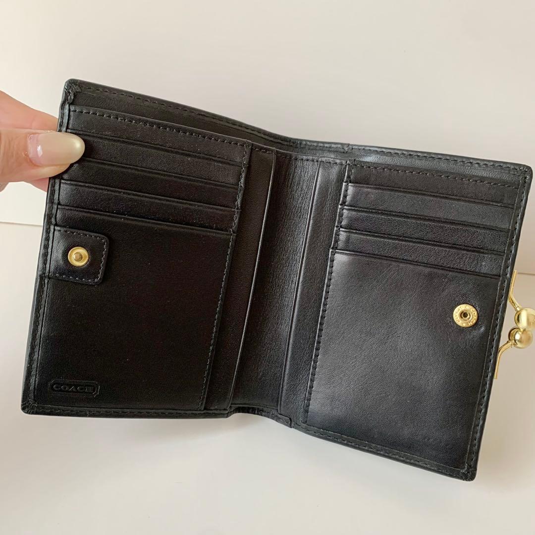 【COACH】コーチ　二つ折り財布　がま口　ブラック　黒　シグネチャー
