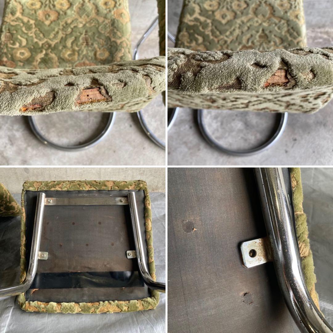 カンチレバー チェア 椅子 2脚 ビロード ジャガード 金華山 昭和 レトロ