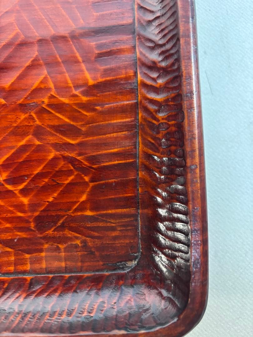 アンティーク　讃岐彫　古い松材のくり貫き角盆(四方盆)5枚セット