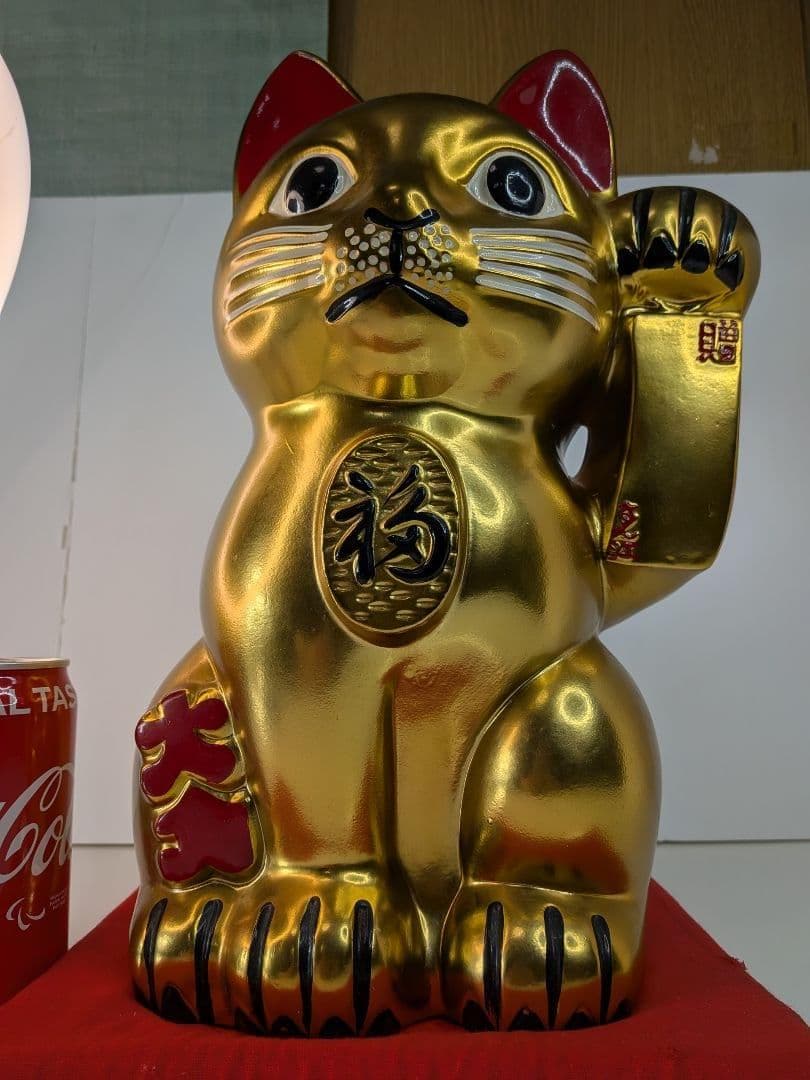 【 当時物 】招き猫／大入／福／金運上昇 ／縁起物／ゴールド／38cm特大