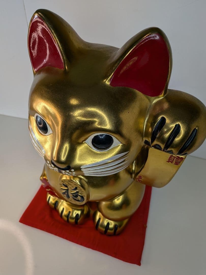 【 当時物 】招き猫／大入／福／金運上昇 ／縁起物／ゴールド／38cm特大
