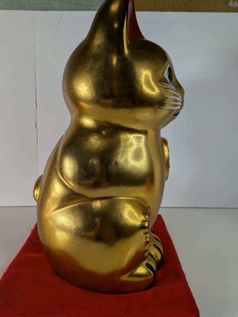 【 当時物 】招き猫／大入／福／金運上昇 ／縁起物／ゴールド／38cm特大