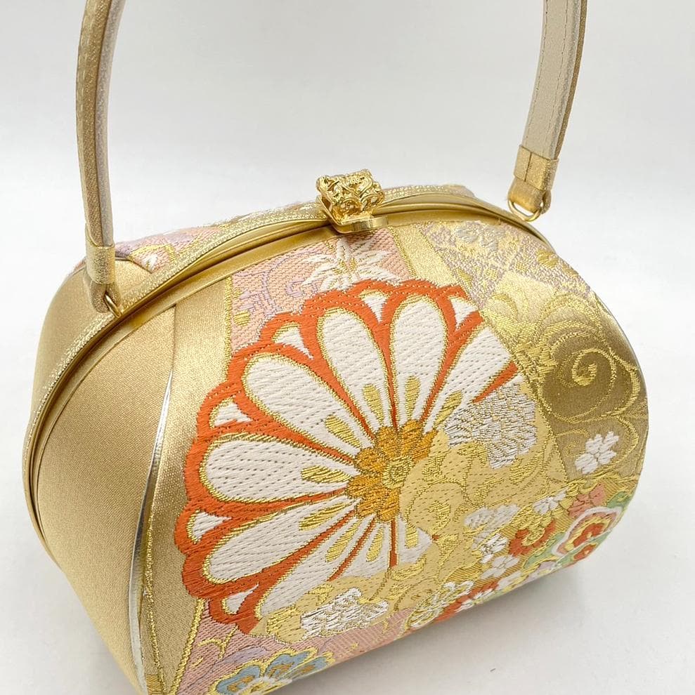 豪華三昧　振袖バッグ 草履　セット　高級西陣帯地　総柄 ゴールド