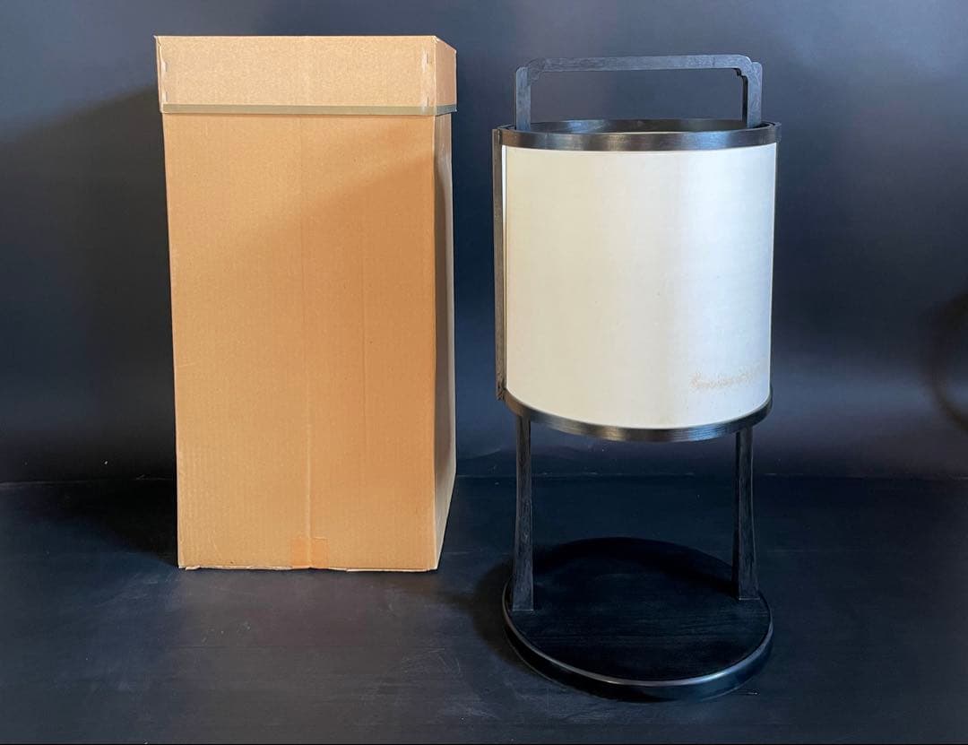 【未使用 保管品】「母」 丸型 行灯 丸行灯 木製 紙箱 アンティーク調 (あ)