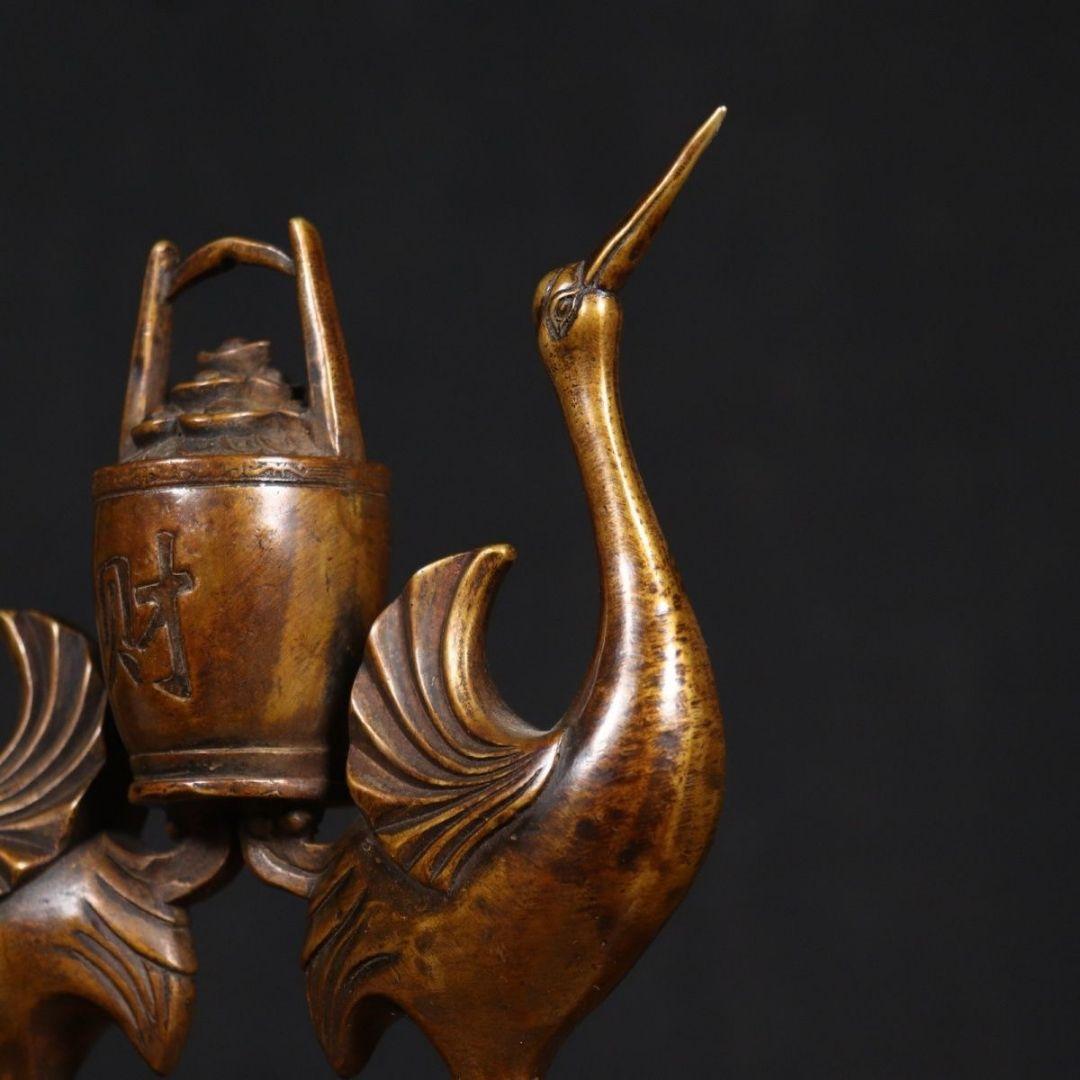 銅製 双鶴送財 茶室 執務室 書斎 応接間 玄関 招財 置物 装飾品 工芸品