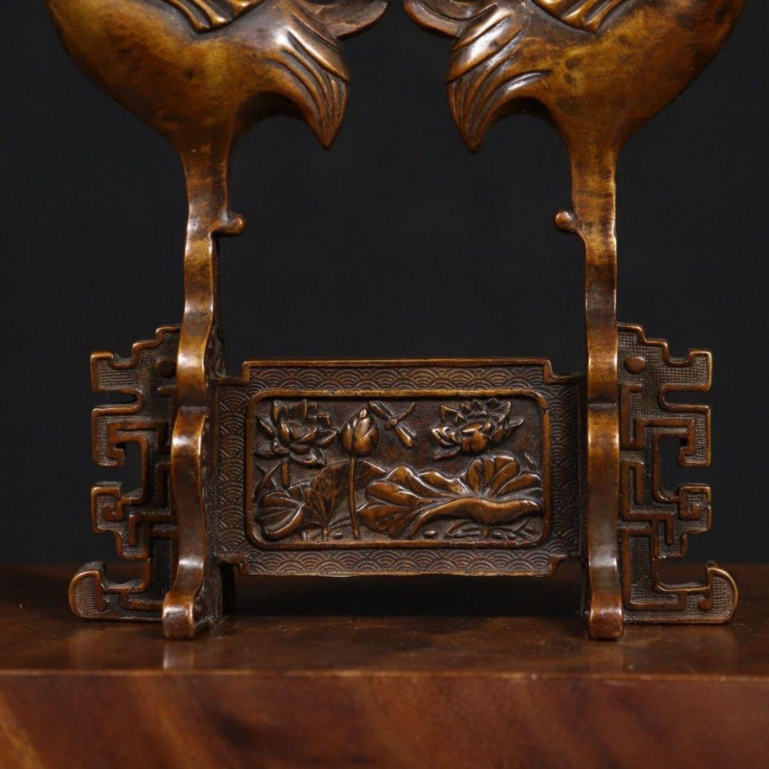 銅製 双鶴送財 茶室 執務室 書斎 応接間 玄関 招財 置物 装飾品 工芸品