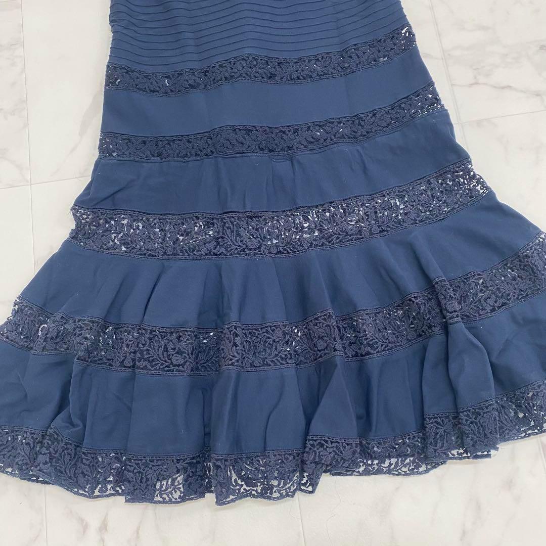 極美品✨タダシショージ ロングワンピース ドレス レース 刺繍 マーメイド 紺