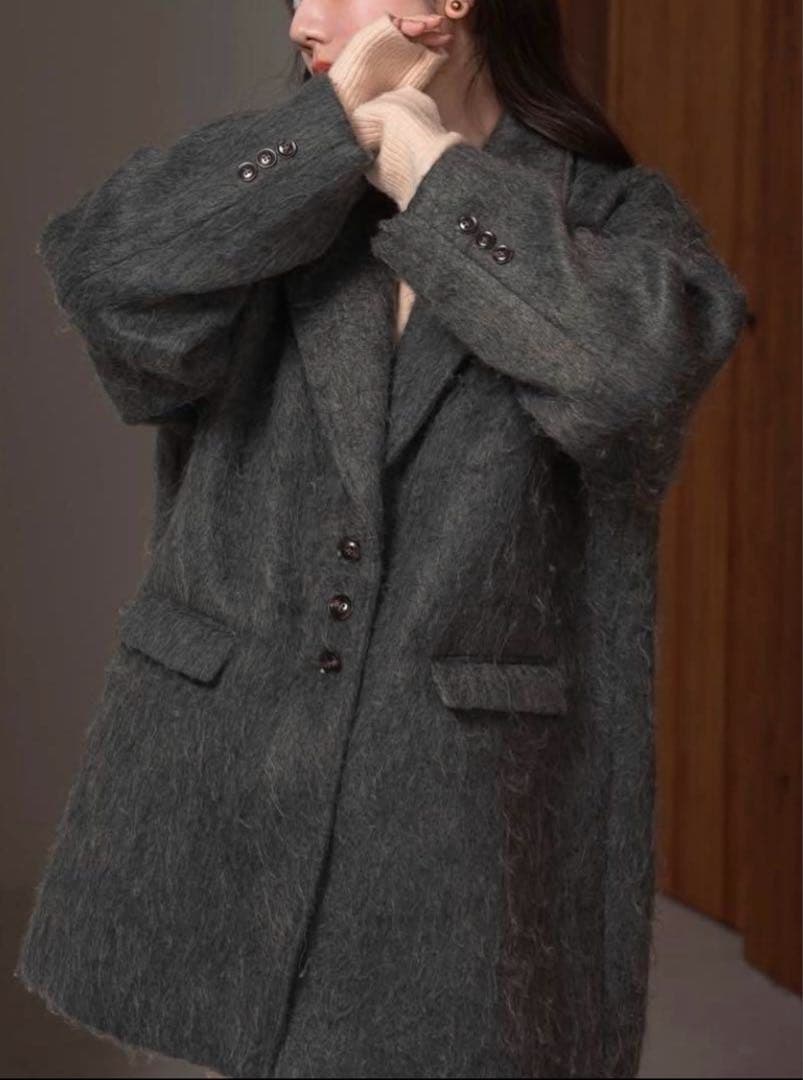 lawgy シャギー　コート　グレー