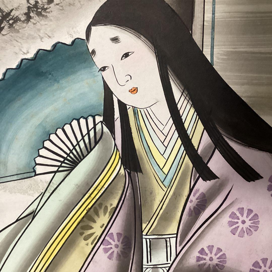 青柳琴僊　日本画【美人図】大正13年3月作品　木枠額装　落款印譜　模写　レア品