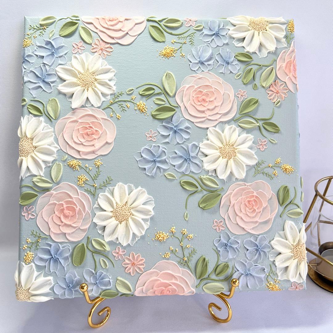 テクスチャーアート　絵画　インテリアアート　立体　花　絵　ボタニカルアート　現代