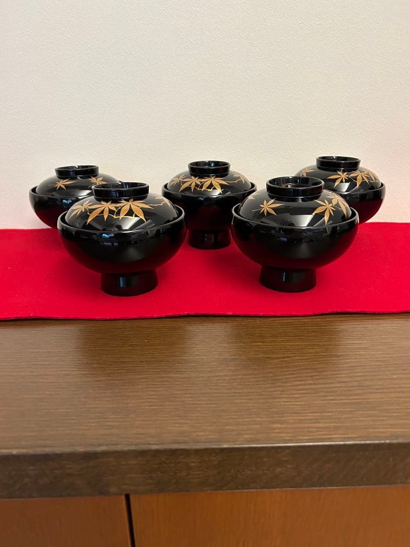 輪島塗　大椀　紅葉蒔絵五客