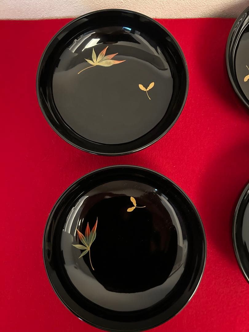 輪島塗　大椀　紅葉蒔絵五客