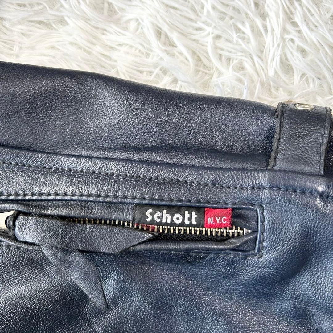 希少色　ショット　シングルライダースジャケット　牛革　グレーネイビー　S相当