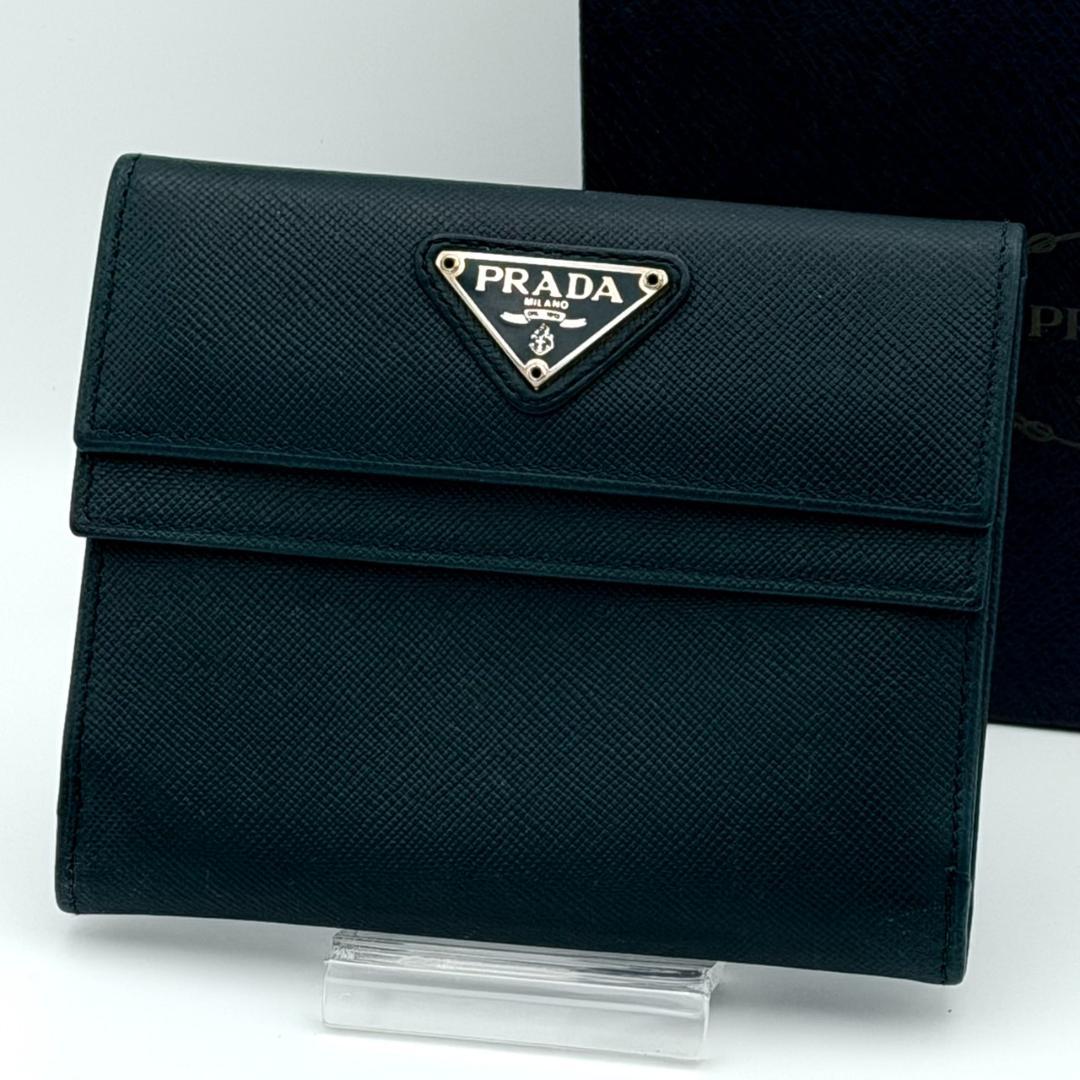 PRADA プラダ　サフィアーノ　三角ロゴ　三つ折り財布 レザー　ブラック