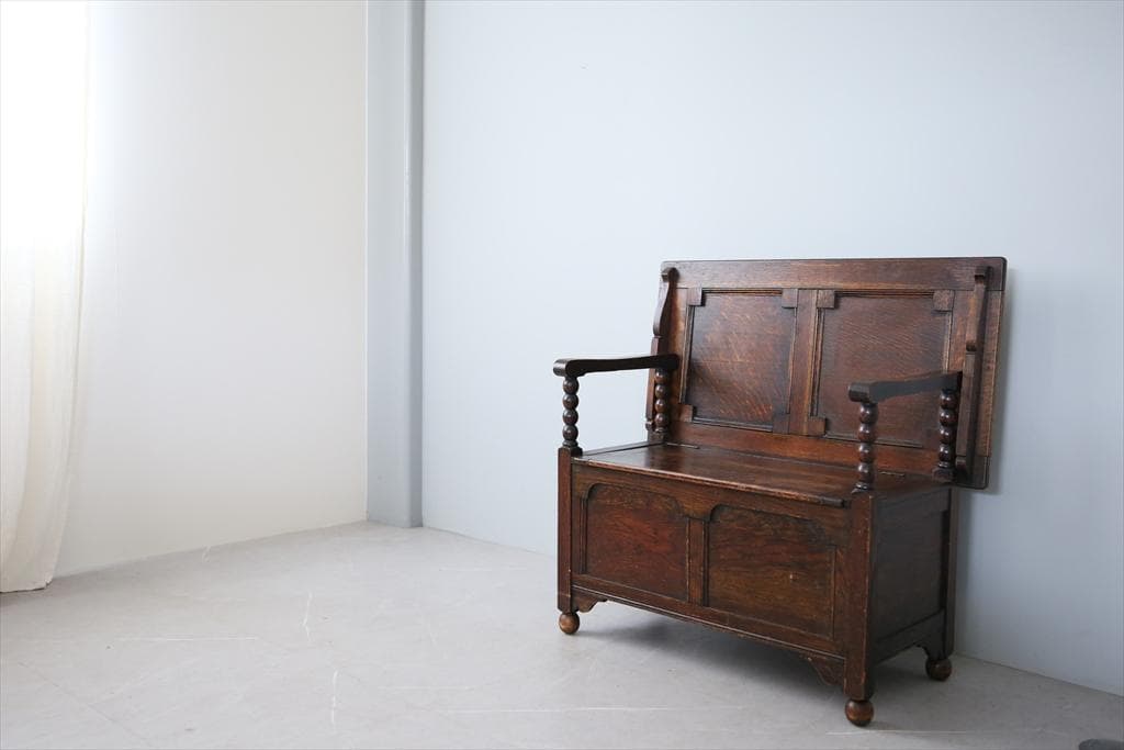 英国アンティーク木製モンクスベンチ/椅子イスチェア/収納机テーブル(89-231