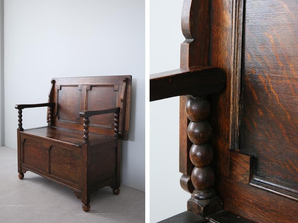 英国アンティーク木製モンクスベンチ/椅子イスチェア/収納机テーブル(89-231