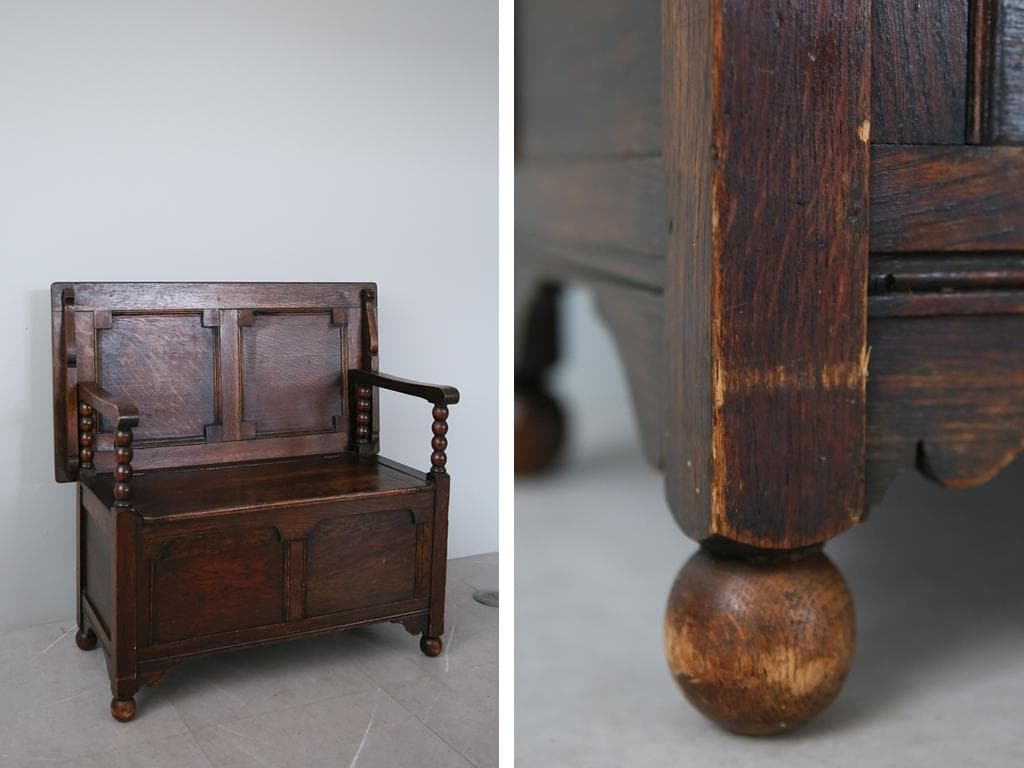 英国アンティーク木製モンクスベンチ/椅子イスチェア/収納机テーブル(89-231