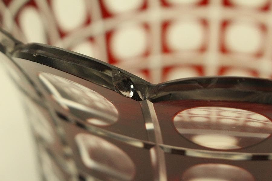 アンティーク 赤色被 切子 ガラス 器 台 トロ 大正-昭和(BB461)