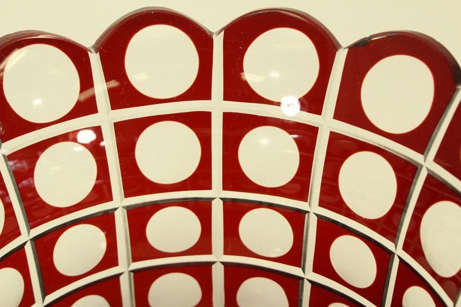 アンティーク 赤色被 切子 ガラス 器 台 トロ 大正-昭和(BB461)