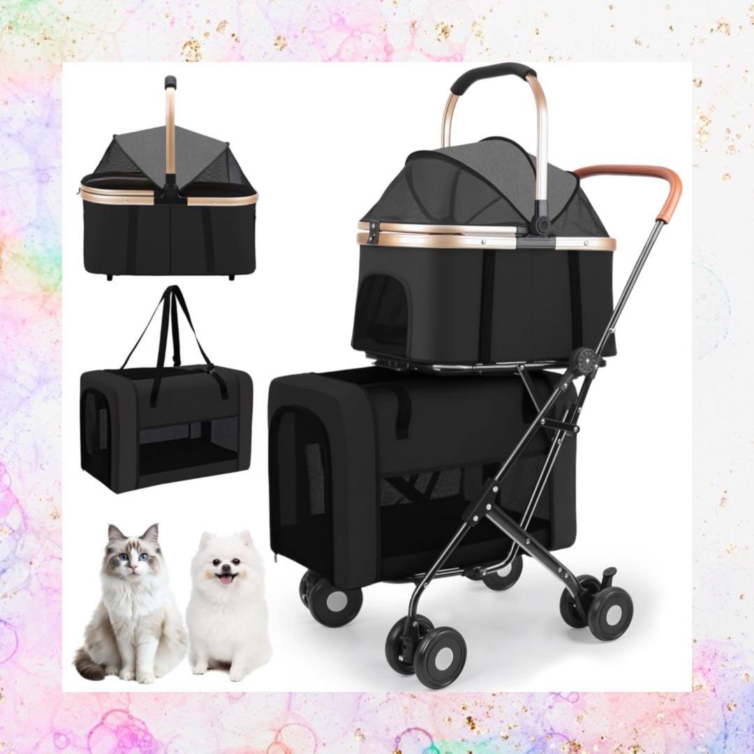 ペットカート 分離型 折りたたみ式 前輪360°回転 前後輪ブレーキ付き 犬猫